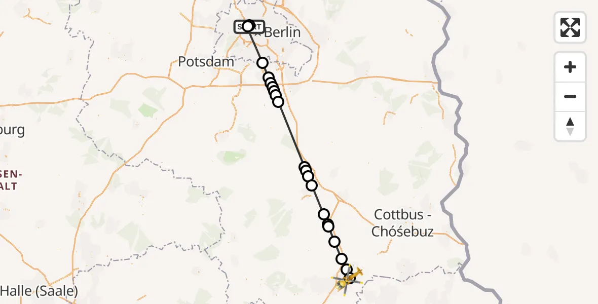 Flugroute Ambulanzhubschrauber Charité Clinic Virchow Campus - ADAC Luftrettungsstation Senftenberg Hubschrauberlandeplatz, 10 Oktober 2026, 14:30