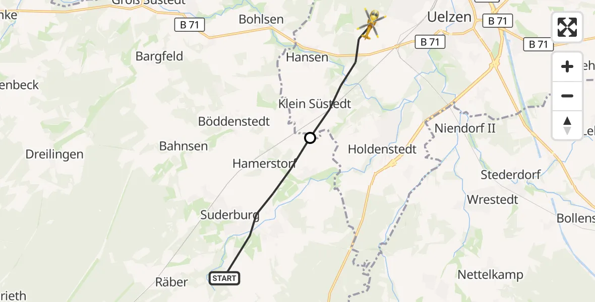 Flugroute Rettungshubschrauber Suderburg - Uelzen, 10 Oktober 2026, 14:37