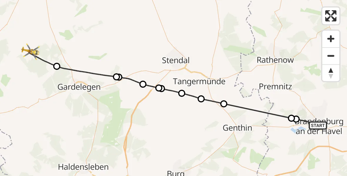 Flugroute Rettungshubschrauber Brandenburg an der Havel - Klötze, 10 Oktober 2026, 14:39