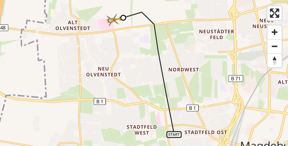 Flugroute Rettungshubschrauber Magdeburg - Magdeburg Hospital, 10 Oktober 2026, 14:50