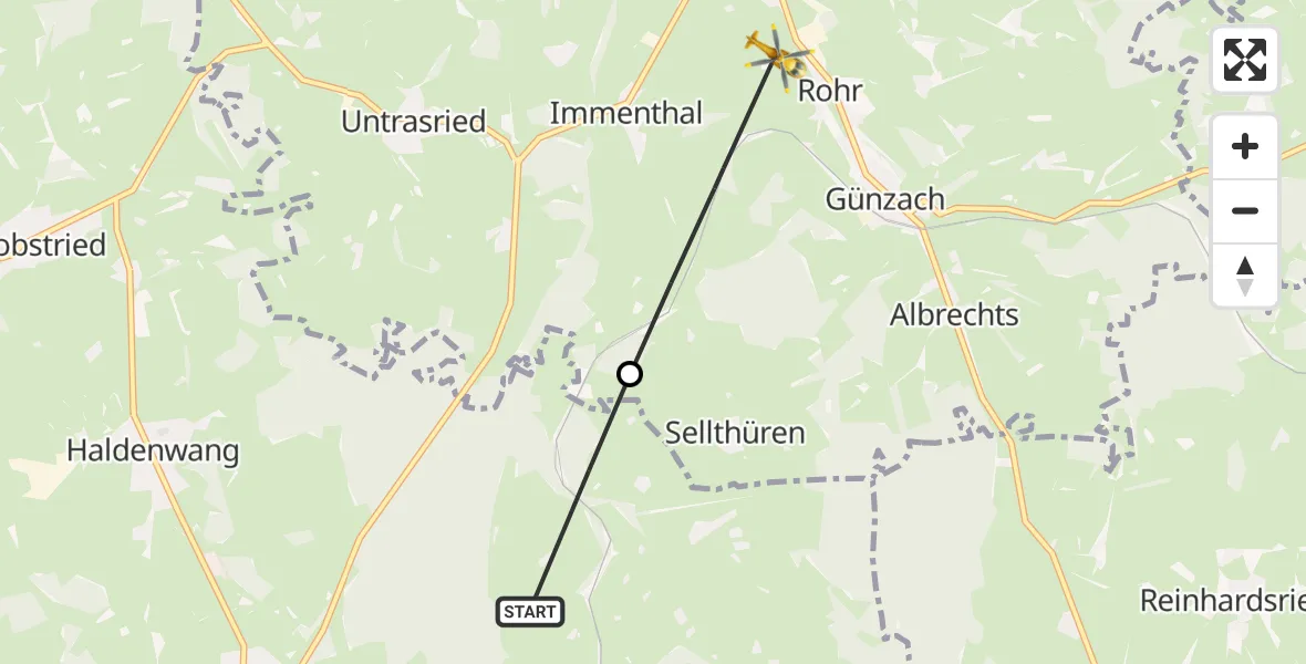 Flugroute Rettungshubschrauber Wildpoldsried - Günzach, 10 Oktober 2026, 14:50