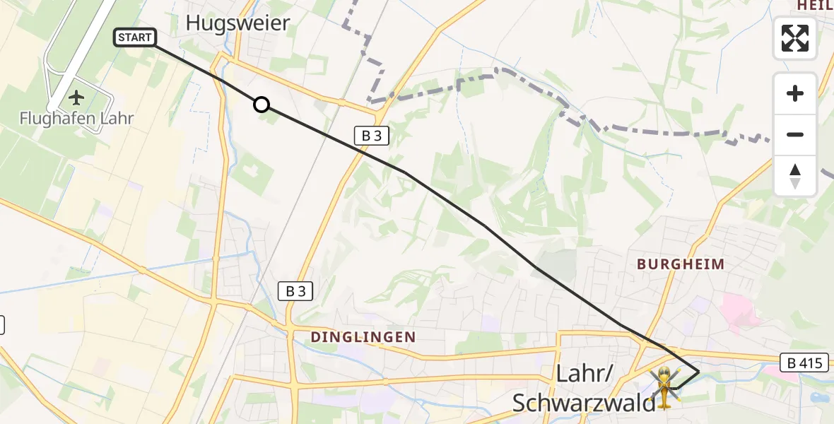 Flugroute Rettungshubschrauber Lahr Flughafen - Lahr/Schwarzwald, 10 Oktober 2026, 15:06