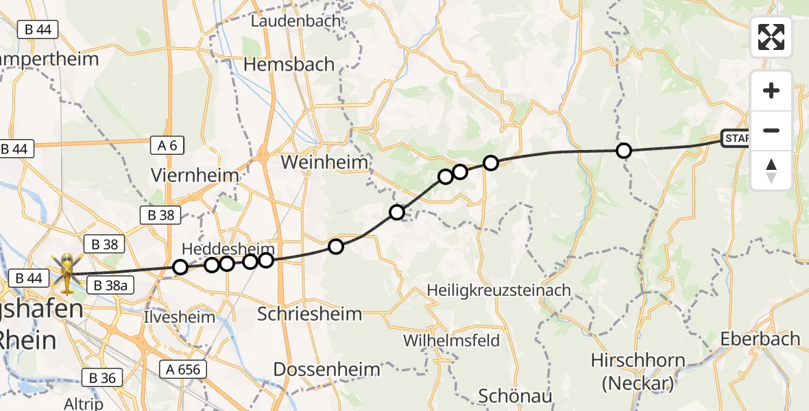 Flugroute Rettungshubschrauber Oberzent - Mannheim, 10 Oktober 2026, 15:08