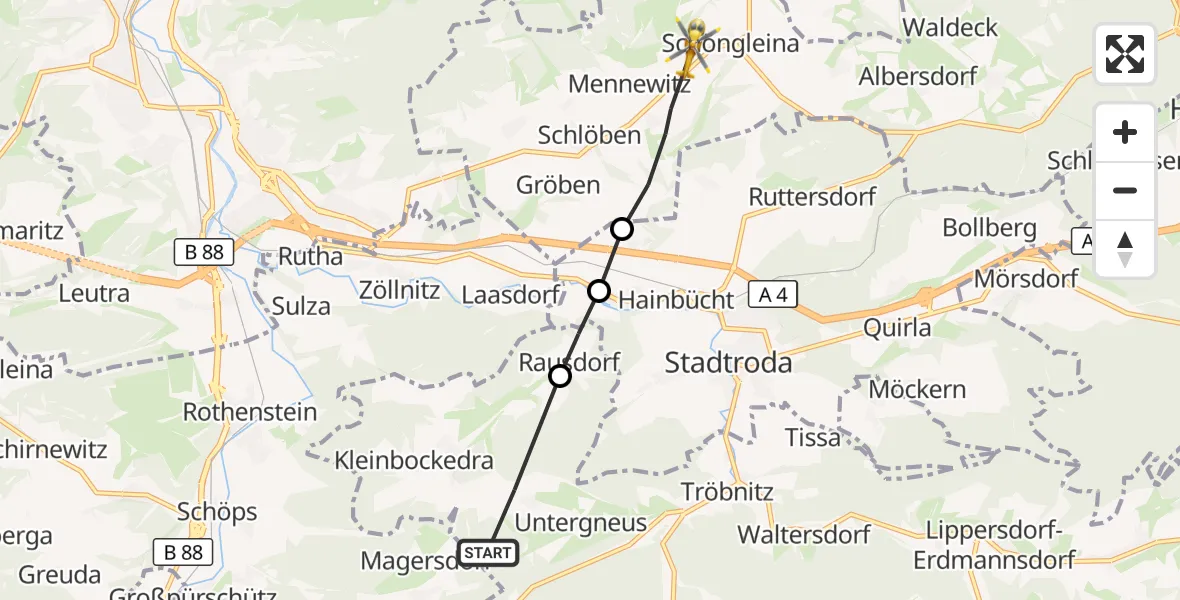 Flugroute Rettungshubschrauber Gneus - Schöngleina, 10 Oktober 2026, 15:12