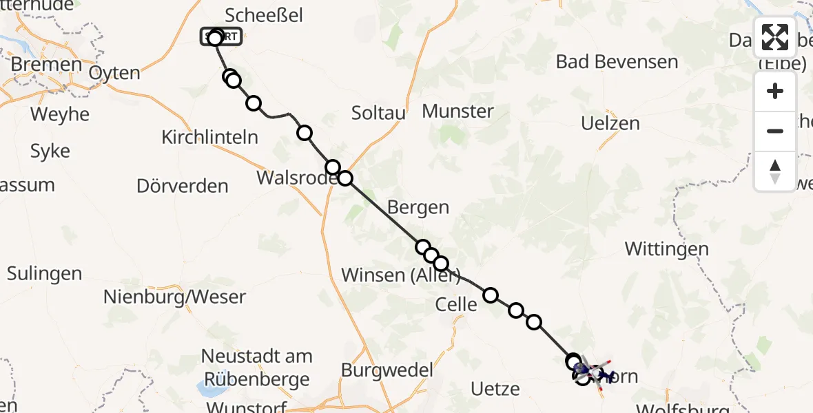 Flugroute Polizeihubschrauber Rotenburg (Wümme) Flugplatz - Gifhorn Bundespolizei Hubschrauberlandeplatz, 10 Oktober 2026, 15:27