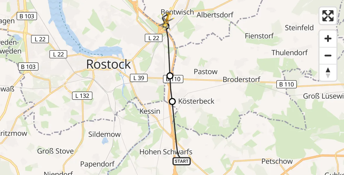 Flugroute Ambulanzhubschrauber Dummerstorf - Bentwisch, 10 Oktober 2026, 15:33