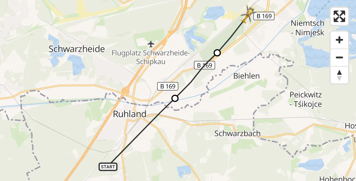 Flugroute Rettungshubschrauber Ruhland - Senftenberg, 10 Oktober 2026, 15:36