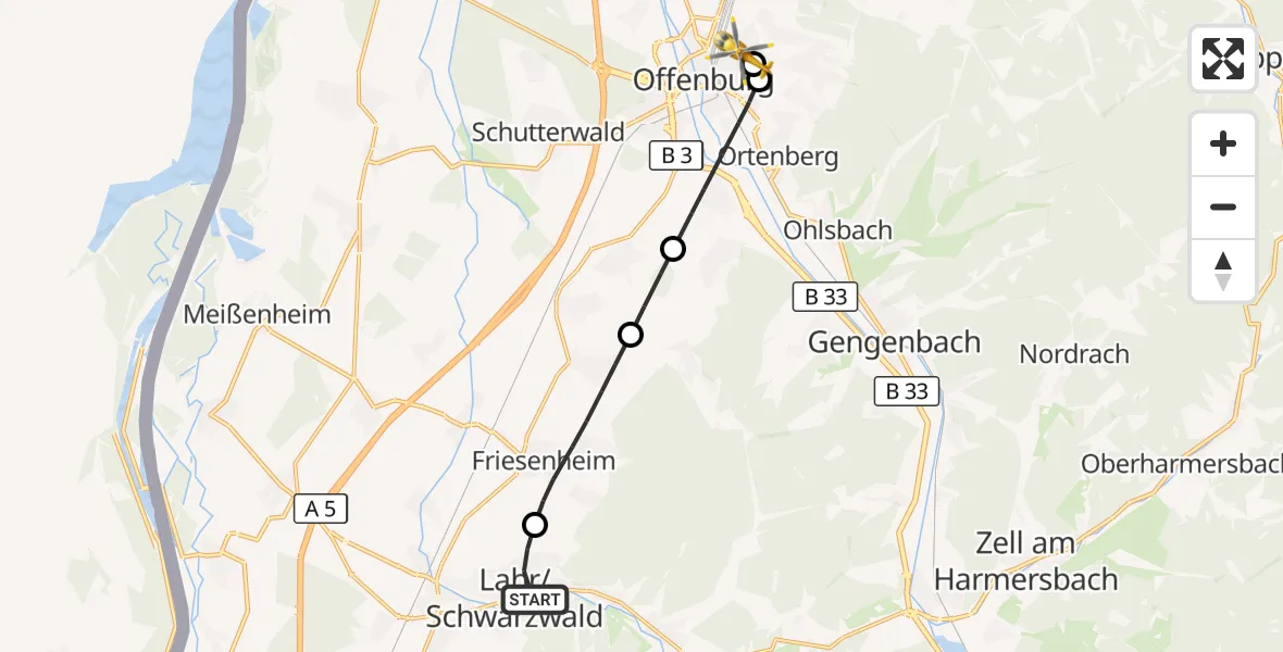 Flugroute Rettungshubschrauber Lahr/Schwarzwald - Offenburg, 10 Oktober 2026, 15:38