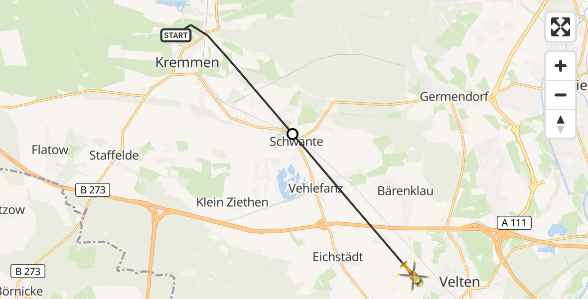 Flugroute Rettungshubschrauber Kremmen - Oberkrämer, 10 Oktober 2026, 15:41
