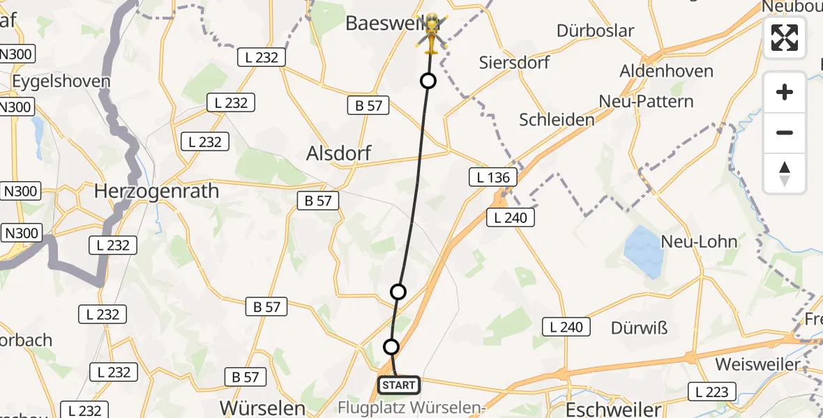 Flugroute Rettungshubschrauber Aachen-Merzbrück Flughafen - Baesweiler, 10 Oktober 2026, 15:41