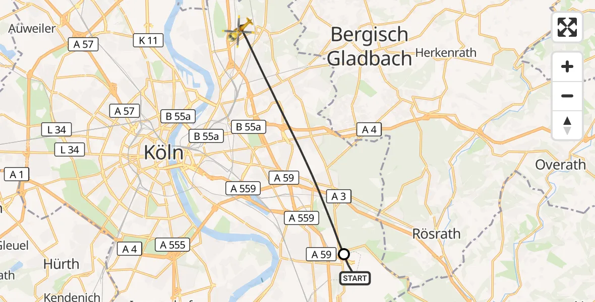 Flugroute Rettungshubschrauber Köln Bonn Flughafen - Köln, 10 Oktober 2026, 15:50