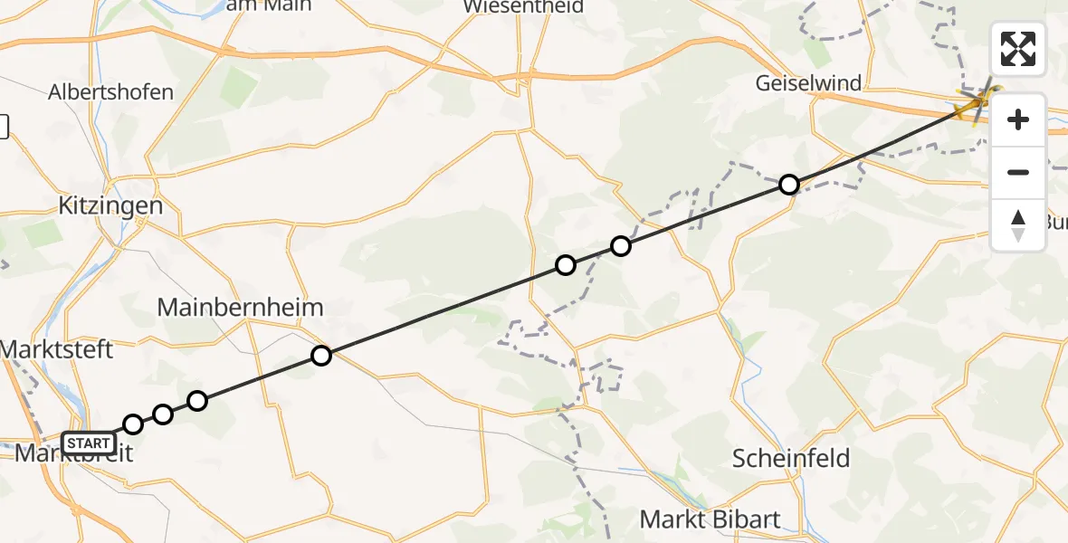 Flugroute Rettungshubschrauber Marktbreit - Geiselwind, 10 Oktober 2026, 15:50
