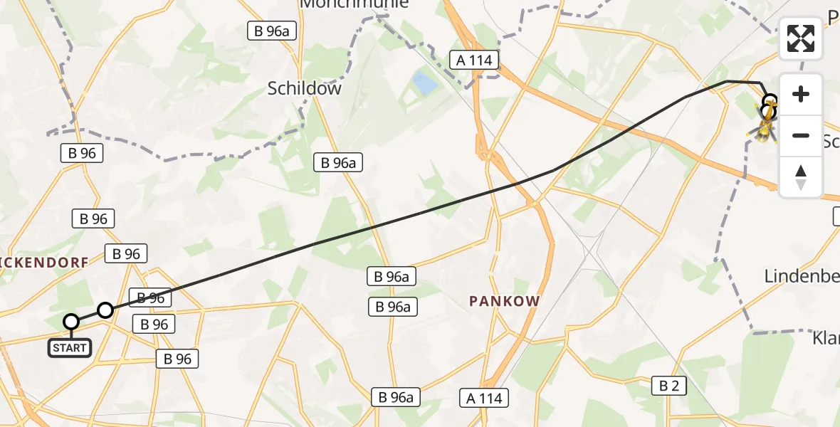 Flugroute Rettungshubschrauber Vivantes Humboldt Clinic - Helios Clinic Berlin-Buch, 10 Oktober 2026, 15:52