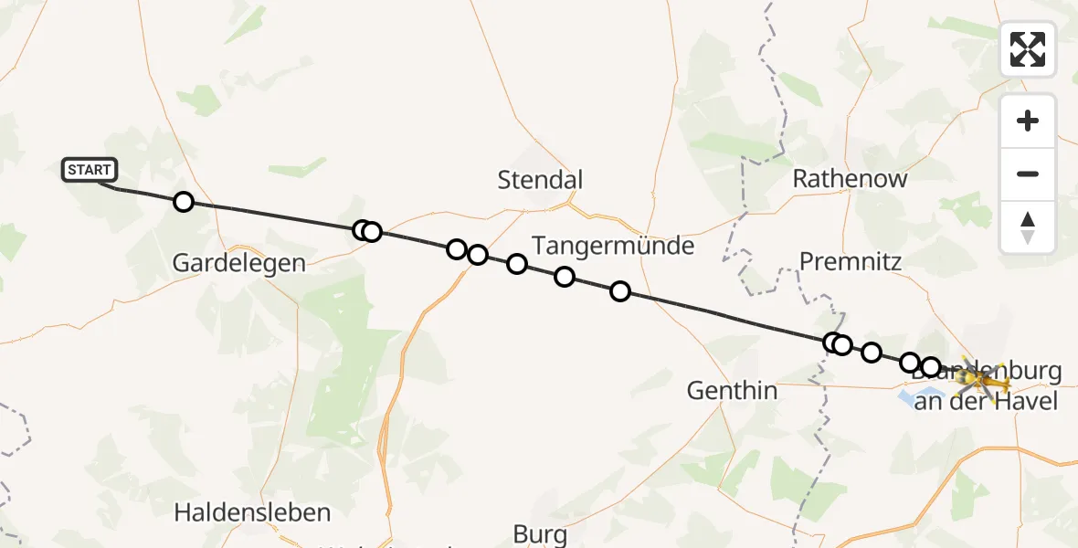 Flugroute Rettungshubschrauber Klötze - Brandenburg an der Havel, 10 Oktober 2026, 15:54