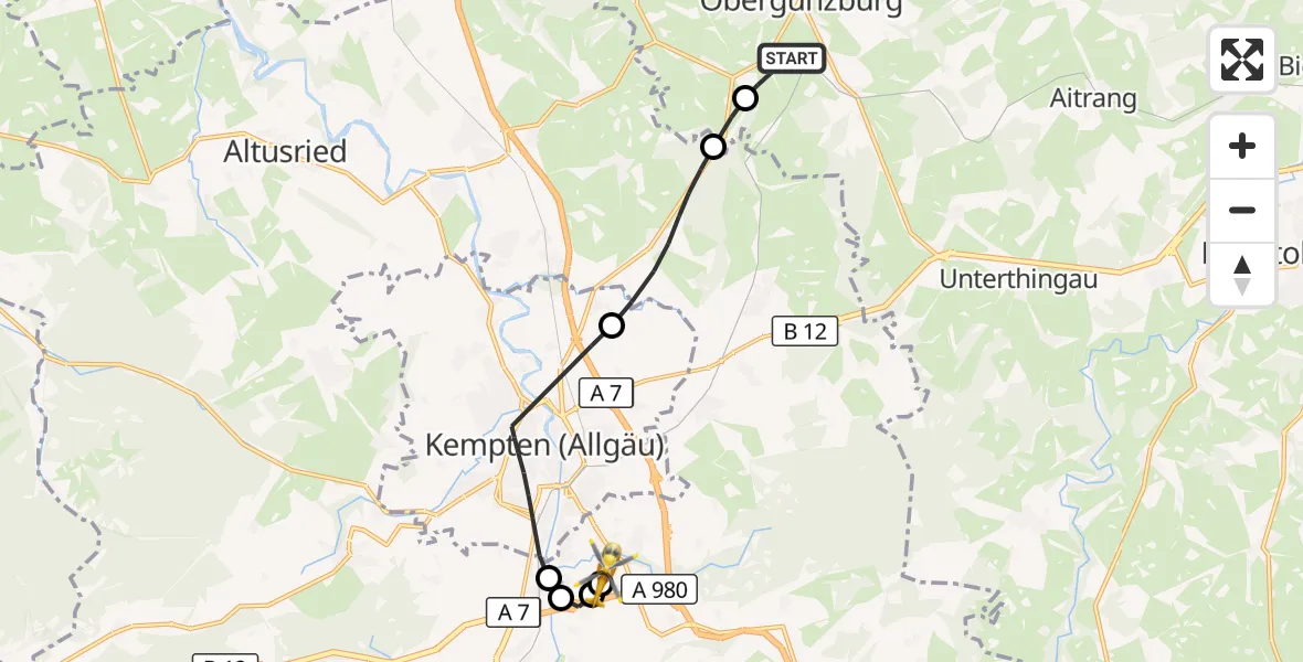 Flugroute Rettungshubschrauber Günzach - Kempten-Durach Flugplatz, 10 Oktober 2026, 15:55