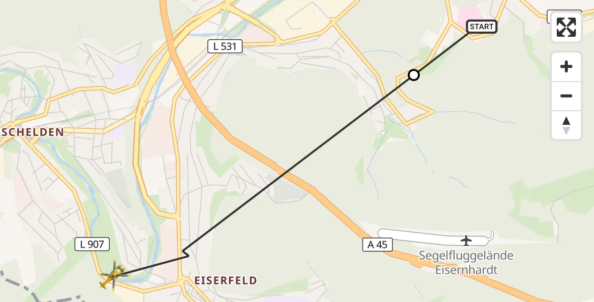 Flugroute Rettungshubschrauber Evangelisches Jung-Stilling Hospital - Siegen, 10 Oktober 2026, 15:58