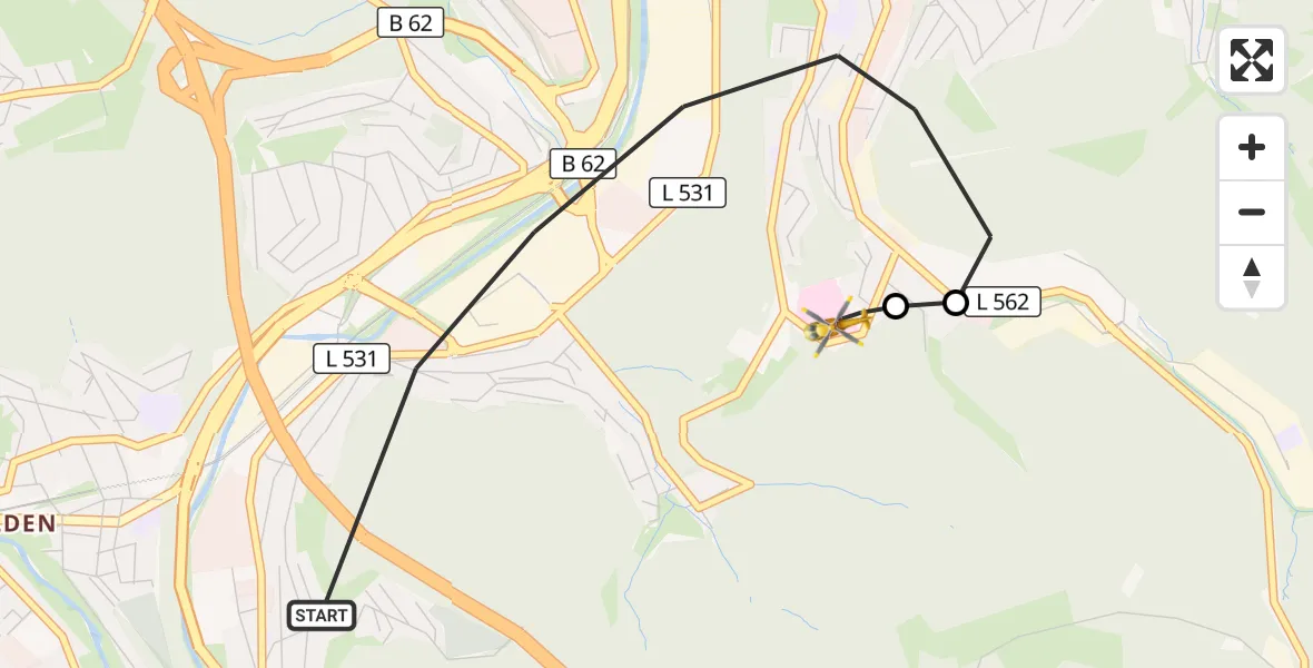 Flugroute Rettungshubschrauber Siegen - Evangelisches Jung-Stilling Hospital, 10 Oktober 2026, 16:04