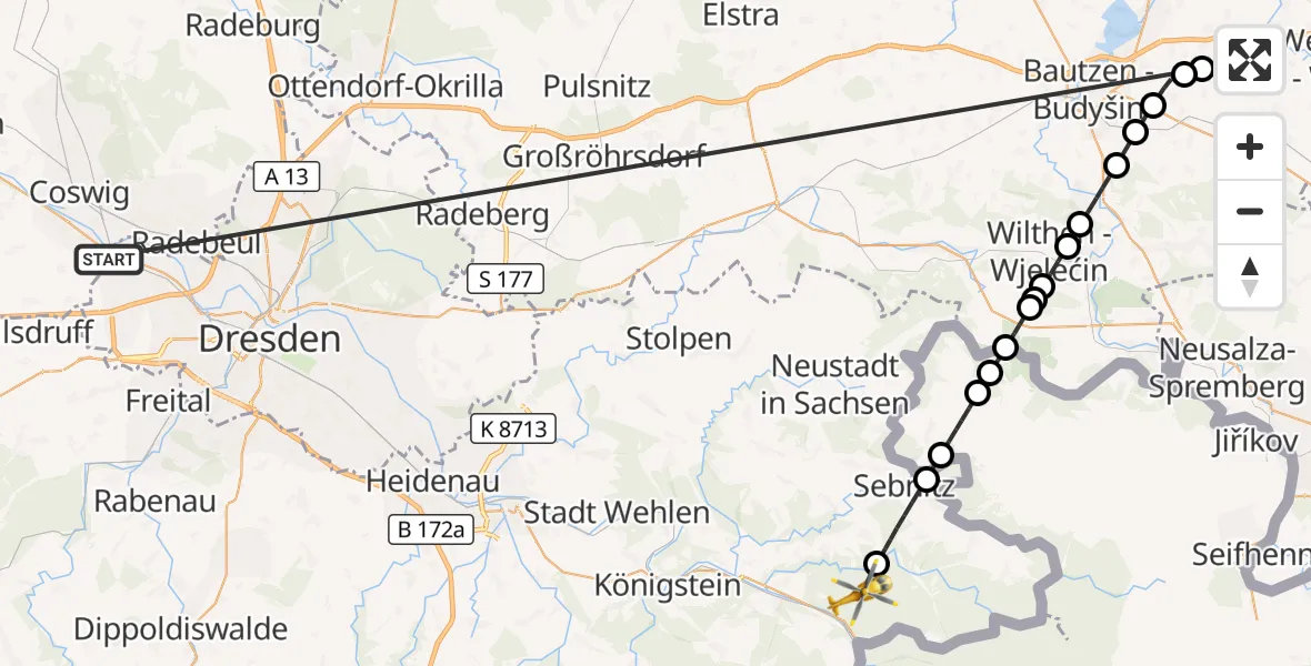 Flugroute Rettungshubschrauber Dresden - Bad Schandau, 10 Oktober 2026, 16:10