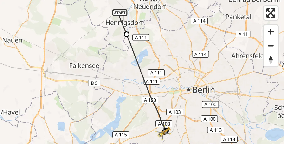 Flugroute Rettungshubschrauber Hennigsdorf - Charité Clinic Benjamin Franklin Campus, 10 Oktober 2026, 16:18