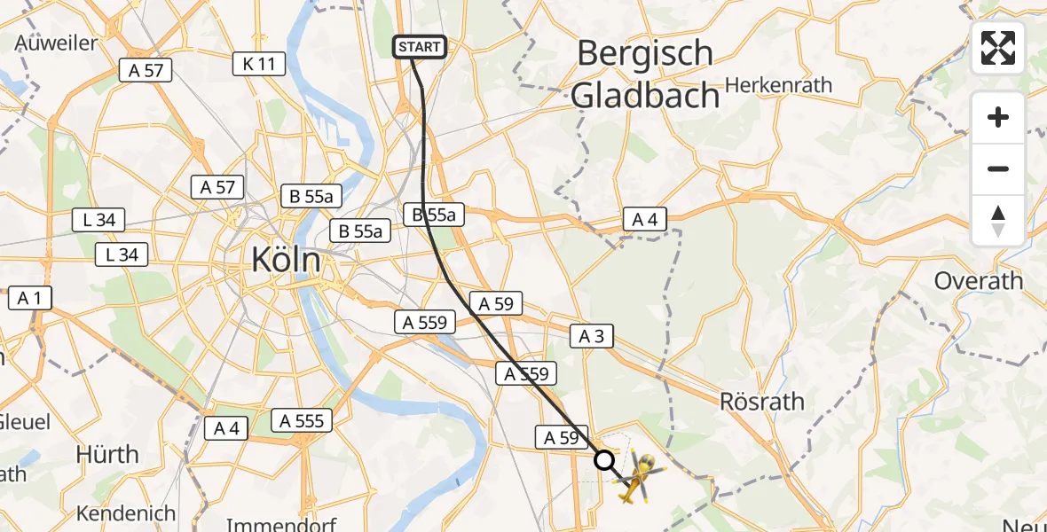 Flugroute Rettungshubschrauber Köln - Köln Bonn Flughafen, 10 Oktober 2026, 16:24