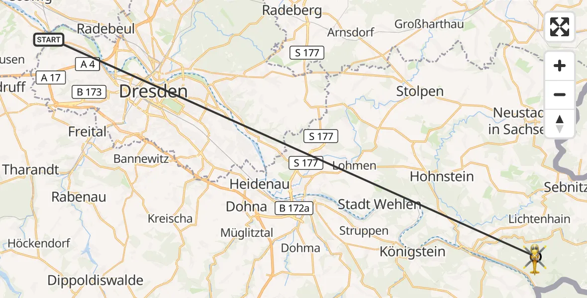 Flugroute Rettungshubschrauber Dresden - Bad Schandau, 10 Oktober 2026, 16:26