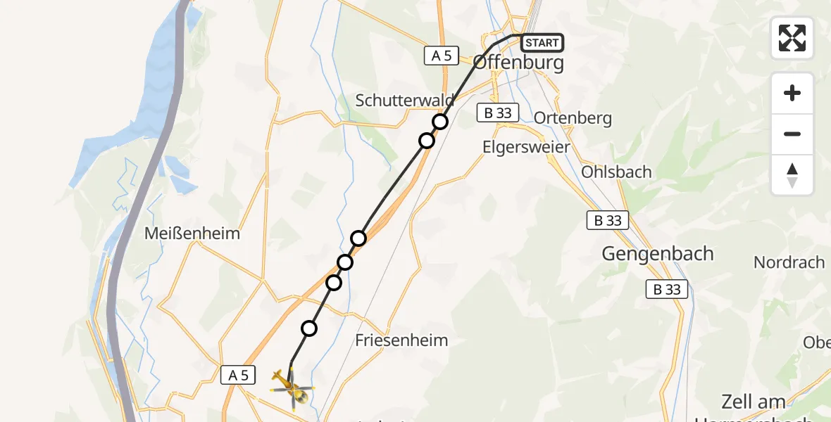 Flugroute Rettungshubschrauber Offenburg - Lahr Flughafen, 10 Oktober 2026, 16:28