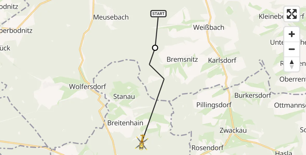 Flugroute Rettungshubschrauber Rattelsdorf - Neustadt an der Orla, 10 Oktober 2026, 16:29