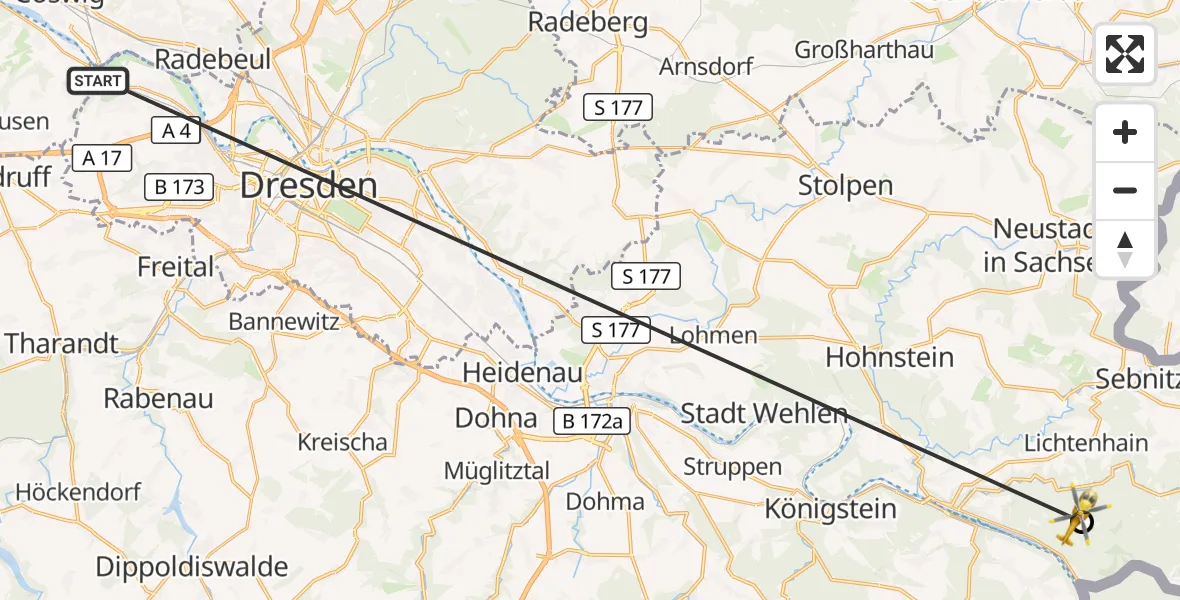 Flugroute Rettungshubschrauber Dresden - Bad Schandau, 10 Oktober 2026, 16:41