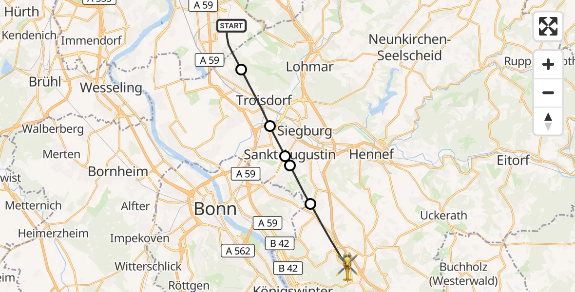 Flugroute Rettungshubschrauber Köln Bonn Flughafen - Königswinter, 10 Oktober 2026, 16:42