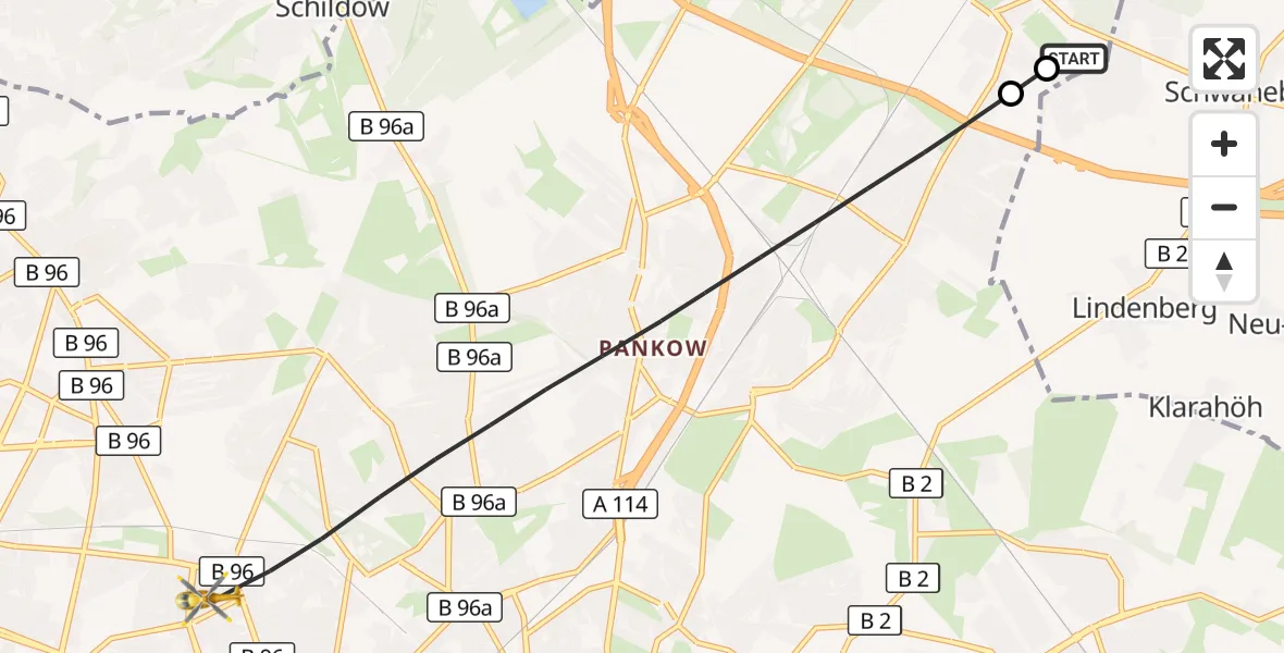Flugroute Rettungshubschrauber Helios Clinic Berlin-Buch - Berlin, 10 Oktober 2026, 17:09