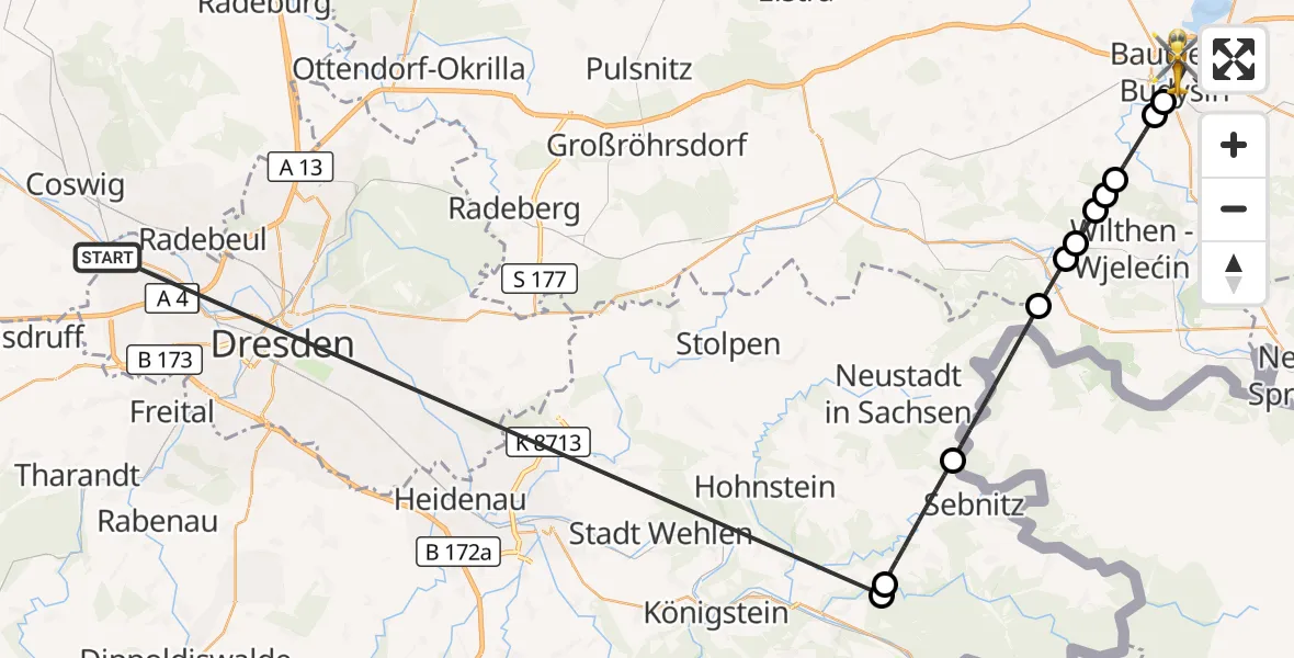Flugroute Rettungshubschrauber Dresden - Bautzen, 10 Oktober 2026, 17:11