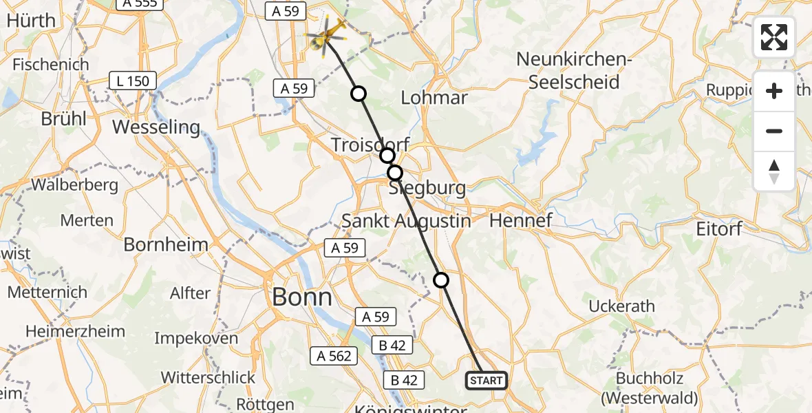 Flugroute Rettungshubschrauber Königswinter - Köln Bonn Flughafen, 10 Oktober 2026, 17:12