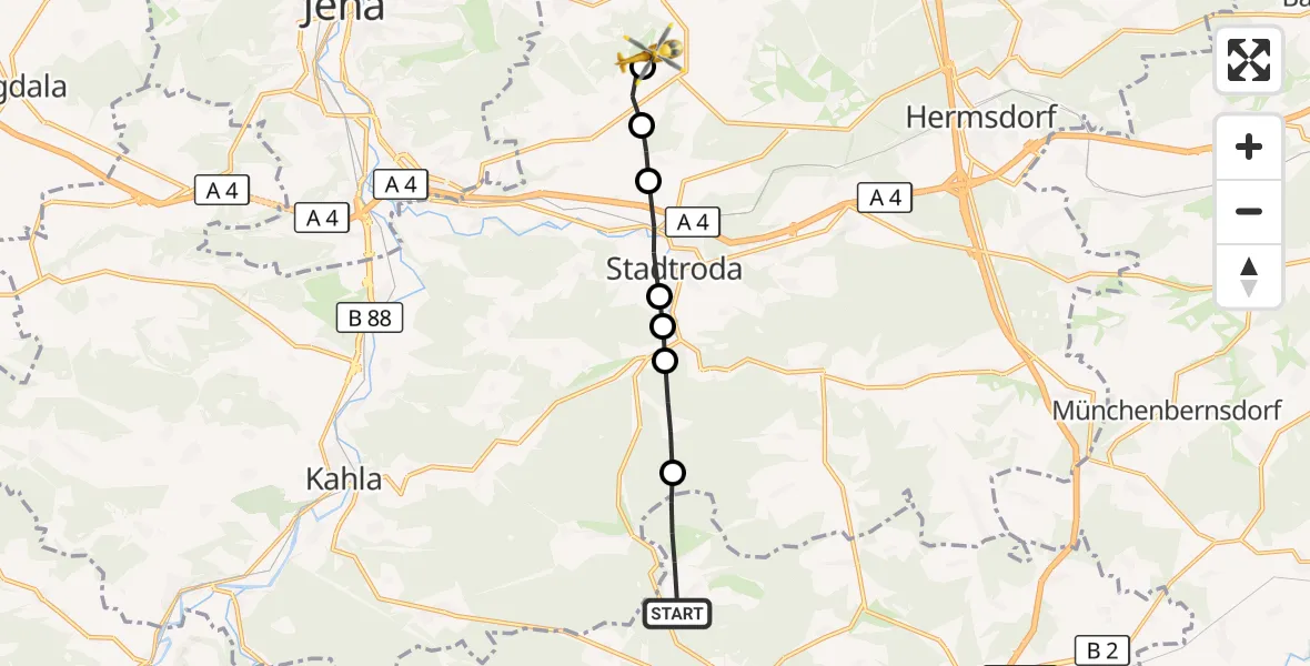 Flugroute Rettungshubschrauber Neustadt an der Orla - Jena-Schöngleina Flugplatz, 10 Oktober 2026, 17:23