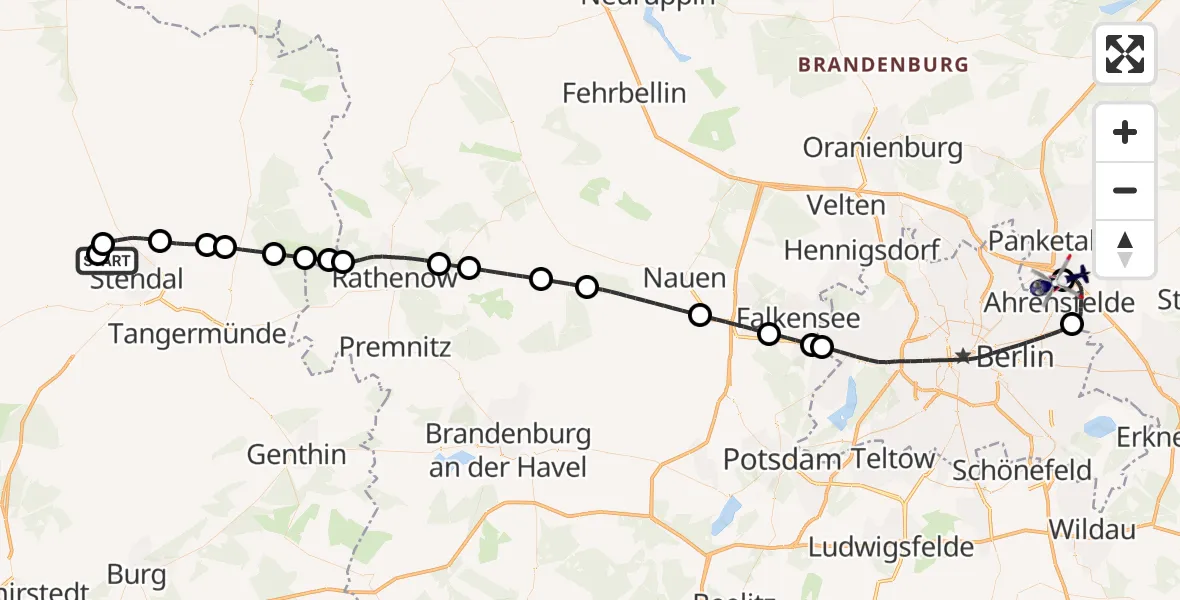 Flugroute Polizeihubschrauber Stendal - Ahrensfelde Hubschrauberlandeplatz, 10 Oktober 2026, 18:34