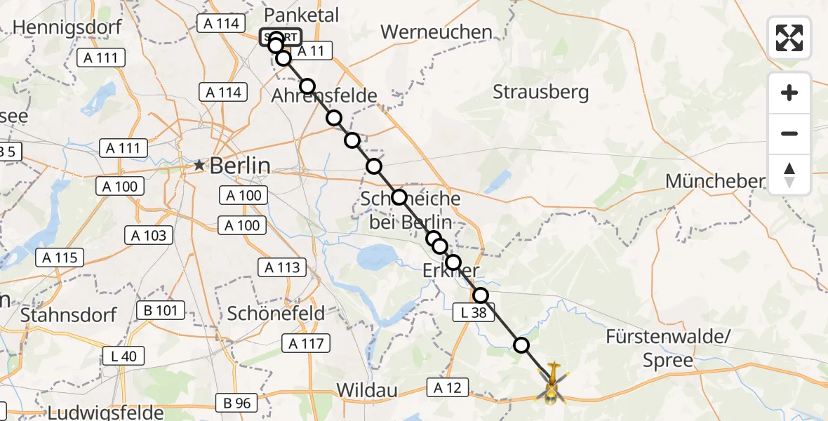 Flugroute Rettungshubschrauber Helios Clinic Berlin-Buch - Spreenhagen, 10 Oktober 2026, 19:10