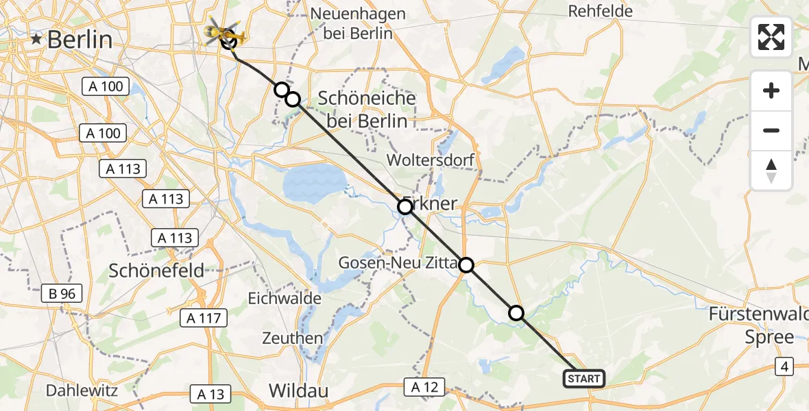 Flugroute Rettungshubschrauber Spreenhagen - Berlin Emergency Hospital, 10 Oktober 2026, 20:26