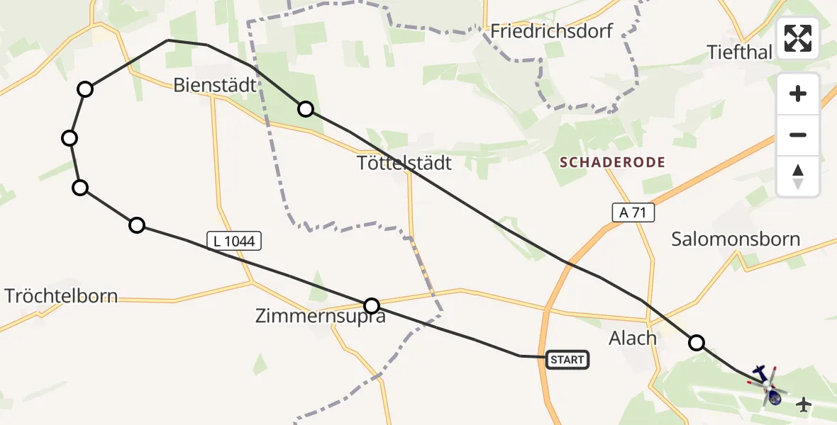 Flugroute Polizeihubschrauber Erfurt - Erfurt-Weimar Flughafen, 10 Oktober 2026, 21:13