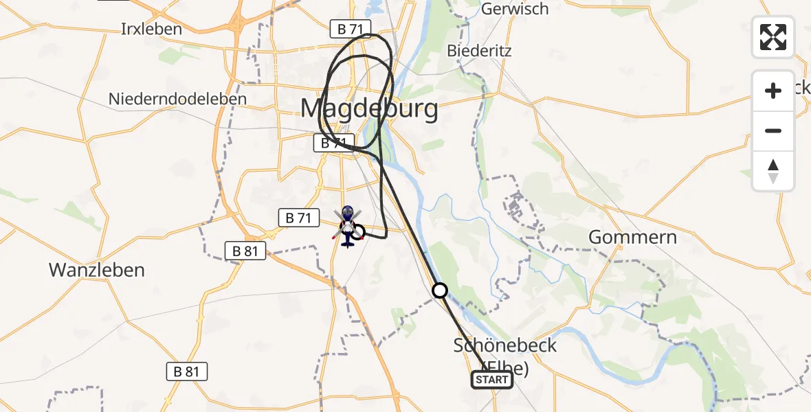Flugroute Polizeihubschrauber Schönebeck (Elbe) - Magdeburg, 10 Oktober 2026, 21:30