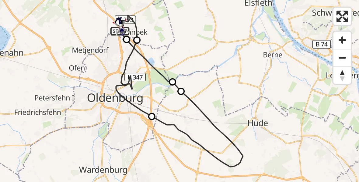 Flugroute Polizeihubschrauber Rastede - Rastede, 10 Oktober 2026, 22:44