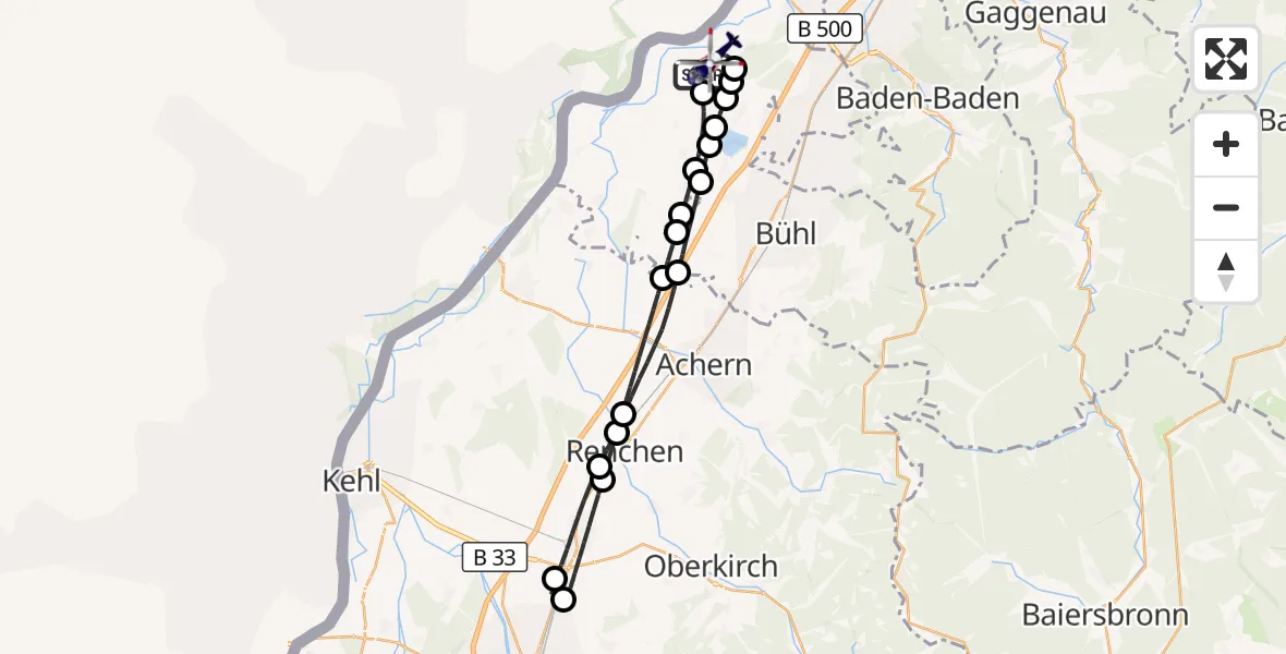 Flugroute Polizeihubschrauber Karlsruhe Baden-Baden Flughafen - Karlsruhe Baden-Baden Flughafen, 11 Oktober 2026, 00:06