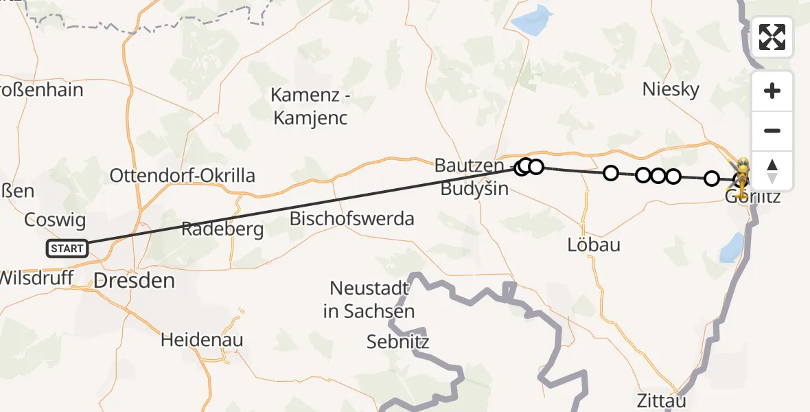 Flugroute Rettungshubschrauber Dresden - Görlitz, 11 Oktober 2026, 04:38