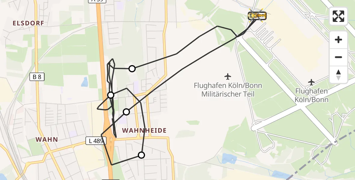Flugroute Ambulanzhubschrauber Köln Bonn Flughafen - Köln Bonn Flughafen, 11 Oktober 2026, 05:07
