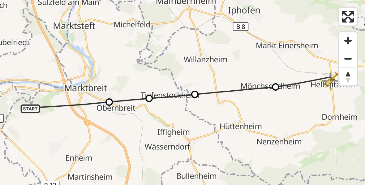 Flugroute Rettungshubschrauber Marktbreit - Iphofen, 11 Oktober 2026, 06:19