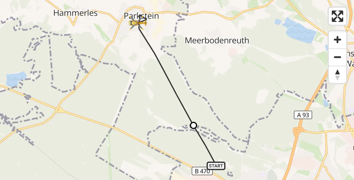 Flugroute Ambulanzhubschrauber Weiden i.d.OPf. - Parkstein, 11 Oktober 2026, 06:21