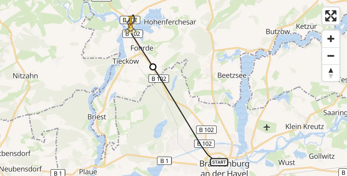 Flugroute Rettungshubschrauber Brandenburg an der Havel - Havelsee, 11 Oktober 2026, 06:42
