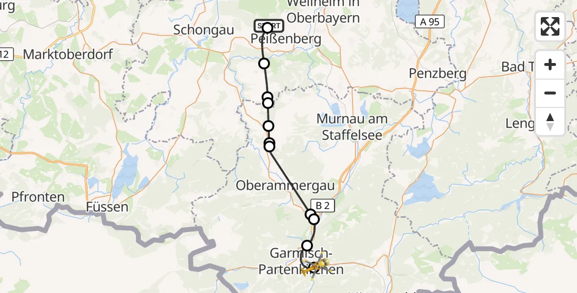 Flugroute Rettungshubschrauber Wessobrunn - Garmisch-Partenkirchen Clinic Hubschrauberlandeplatz, 11 Oktober 2026, 07:03