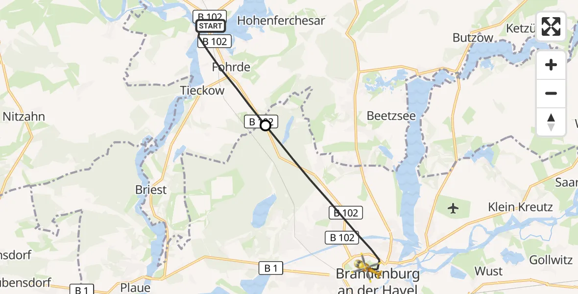 Flugroute Rettungshubschrauber Havelsee - Brandenburg an der Havel, 11 Oktober 2026, 07:53
