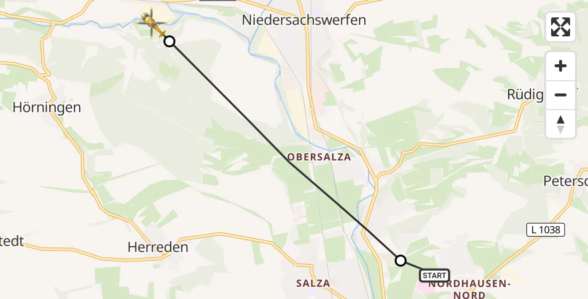 Flugroute Rettungshubschrauber Südharz Hospital Nordhausen - Ellrich, 11 Oktober 2026, 07:53