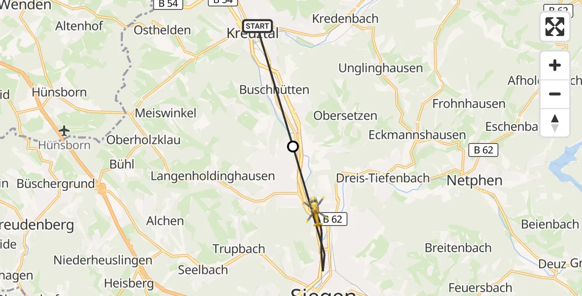 Flugroute Rettungshubschrauber Kreuztal - Siegen, 11 Oktober 2026, 07:59