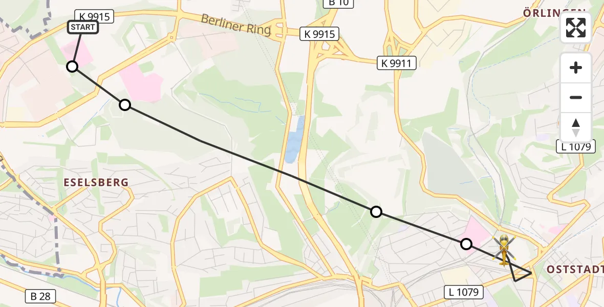 Flugroute Rettungshubschrauber Ulm Military Hospital Emergency - Ulm, 11 Oktober 2026, 08:20